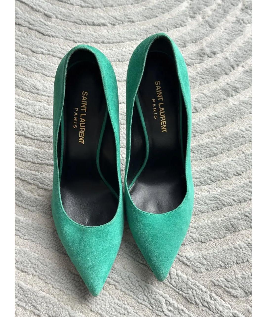 SAINT LAURENT Бирюзовые замшевые туфли, фото 3