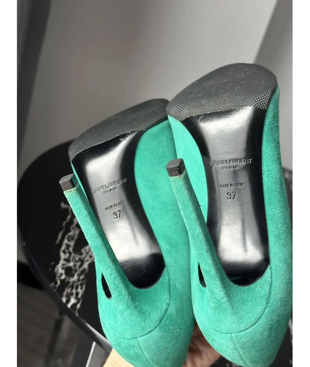 SAINT LAURENT Бирюзовые замшевые туфли, фото 7