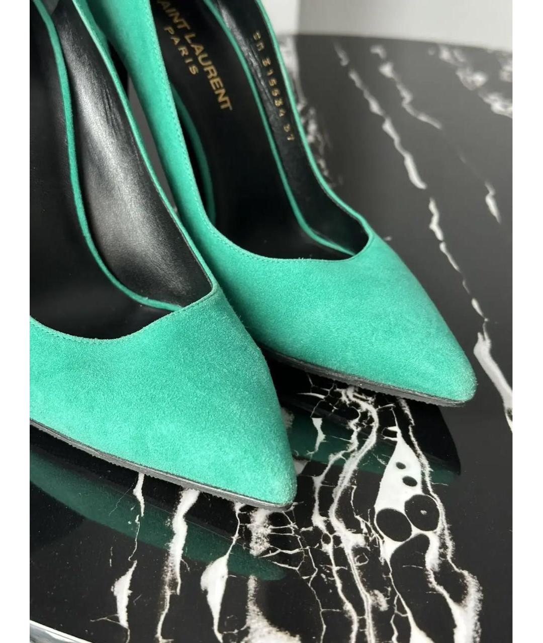 SAINT LAURENT Бирюзовые замшевые туфли, фото 6