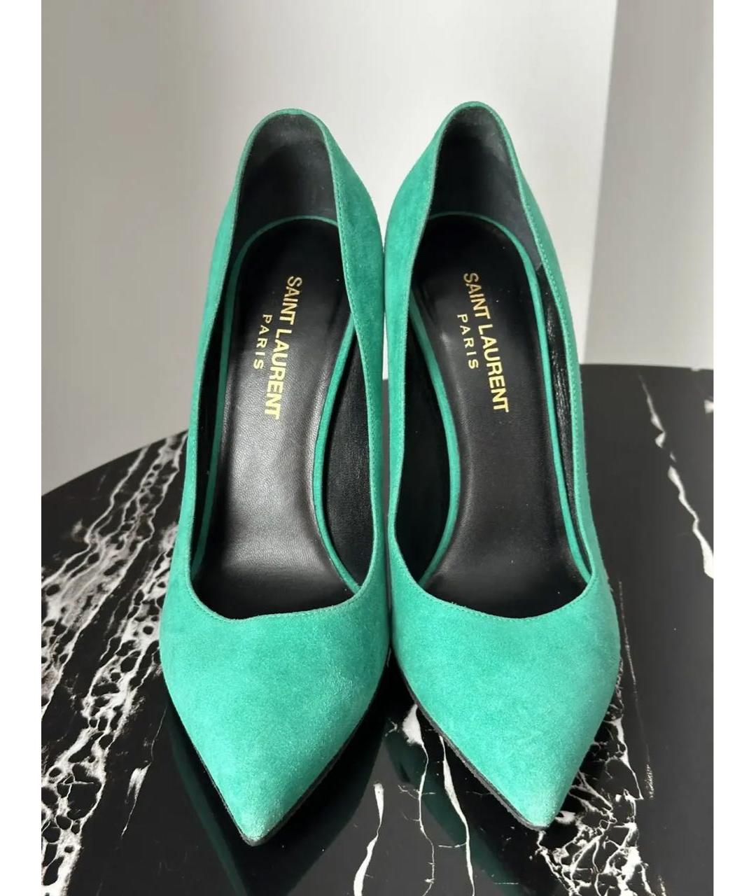 SAINT LAURENT Бирюзовые замшевые туфли, фото 2