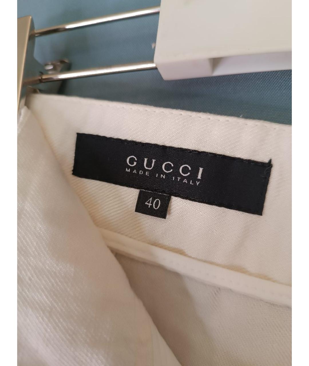 GUCCI Белые льняные прямые брюки, фото 3