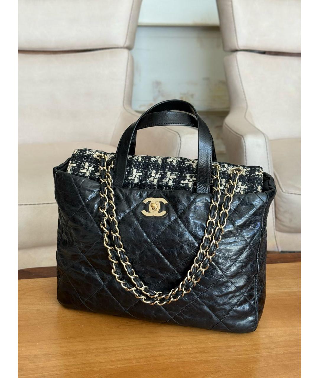 CHANEL Черная кожаная сумка тоут, фото 2