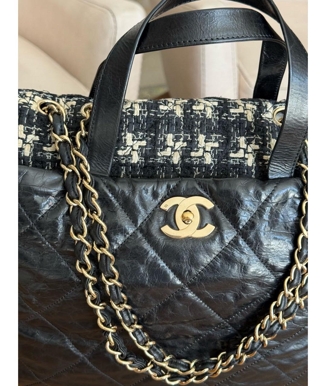 CHANEL Черная кожаная сумка тоут, фото 5