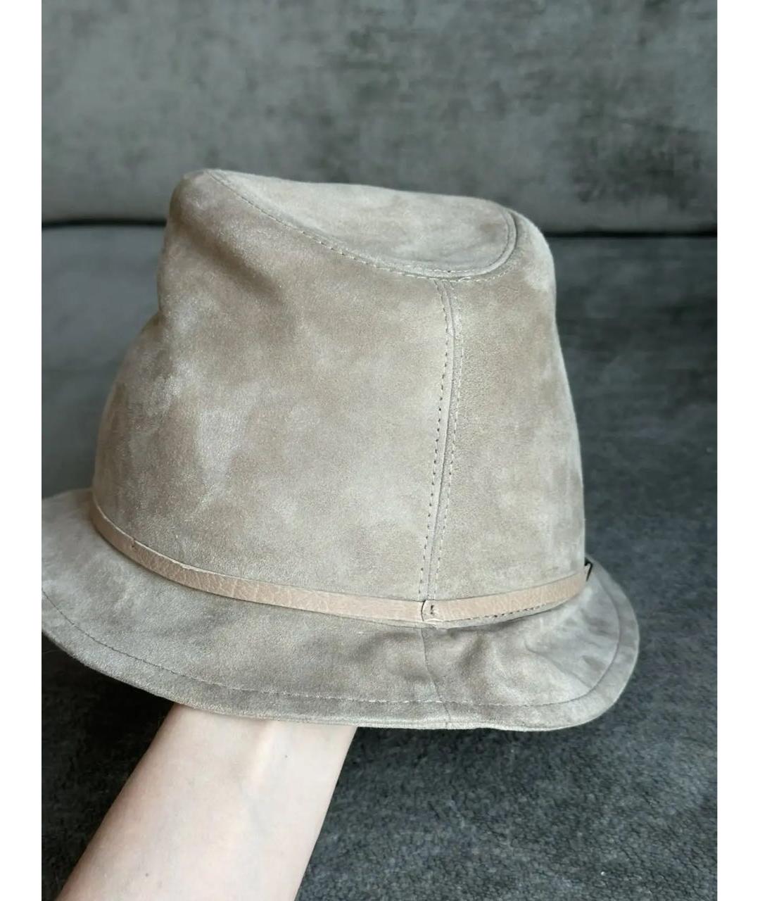 BRUNELLO CUCINELLI Бежевая кожаная шляпа, фото 8