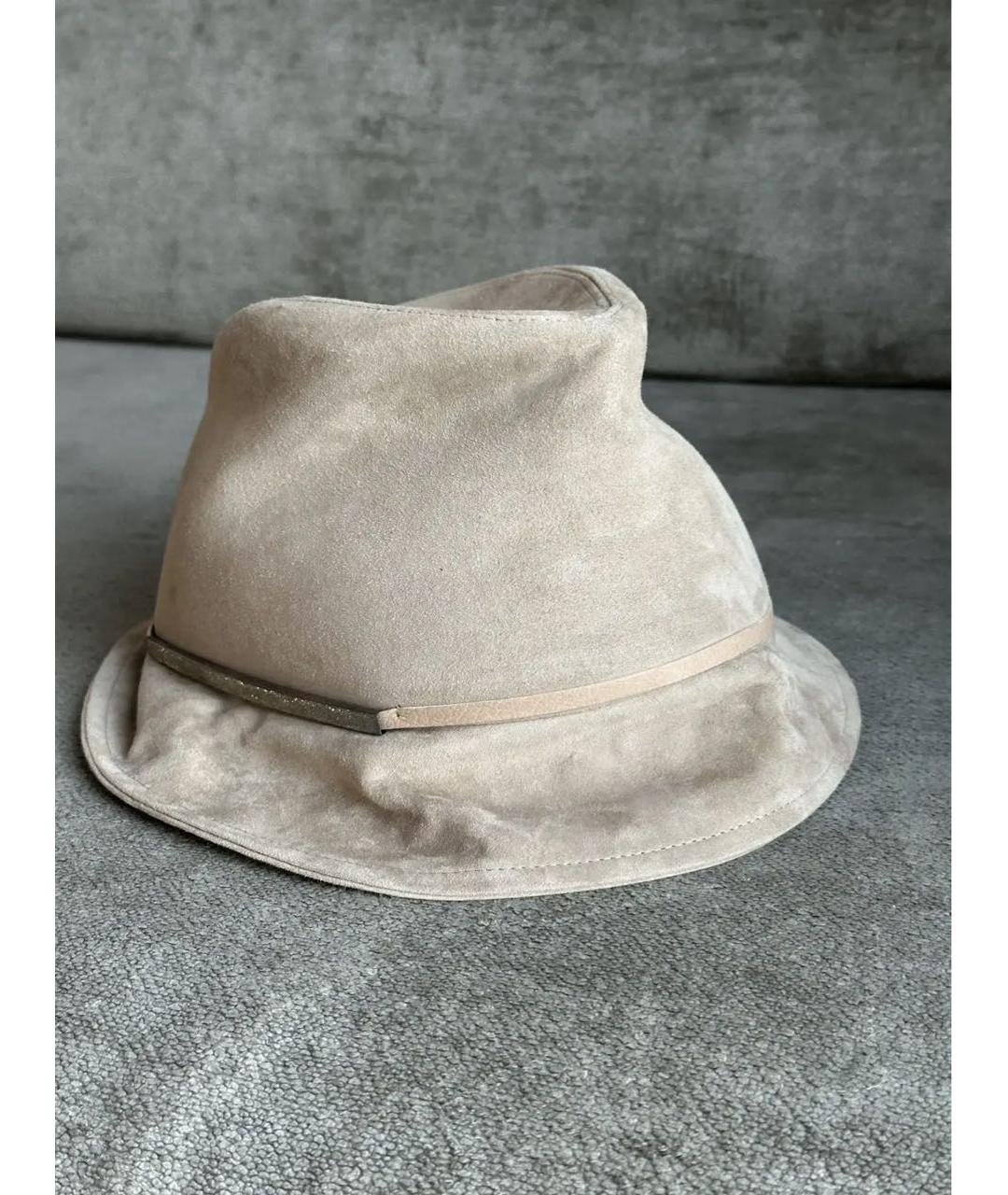 BRUNELLO CUCINELLI Бежевая кожаная шляпа, фото 9