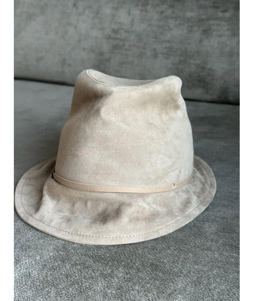 BRUNELLO CUCINELLI Бежевая кожаная шляпа, фото 5