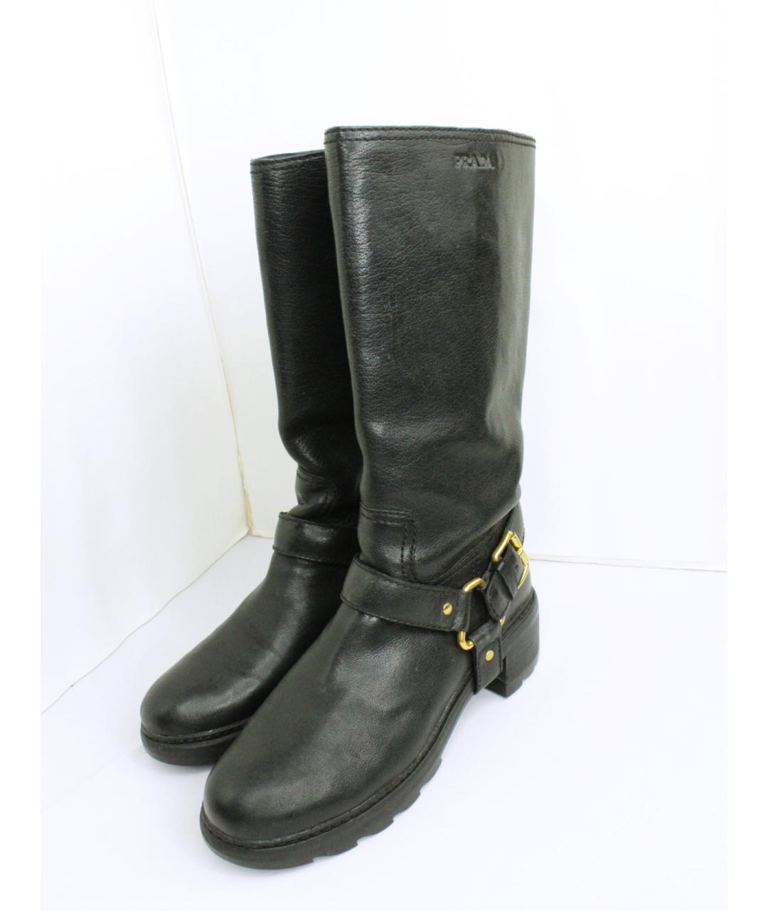 PRADA Черные кожаные сапоги, фото 3