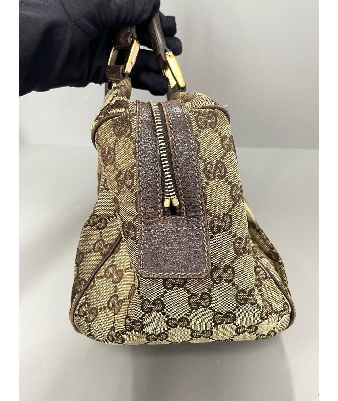 GUCCI Коричневая сумка с короткими ручками из канвы, фото 4
