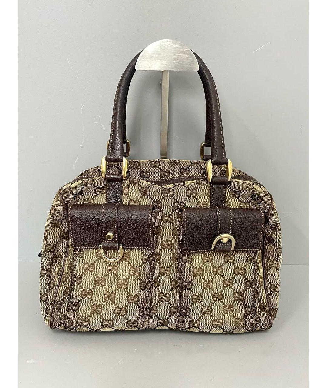 GUCCI Коричневая сумка с короткими ручками из канвы, фото 9