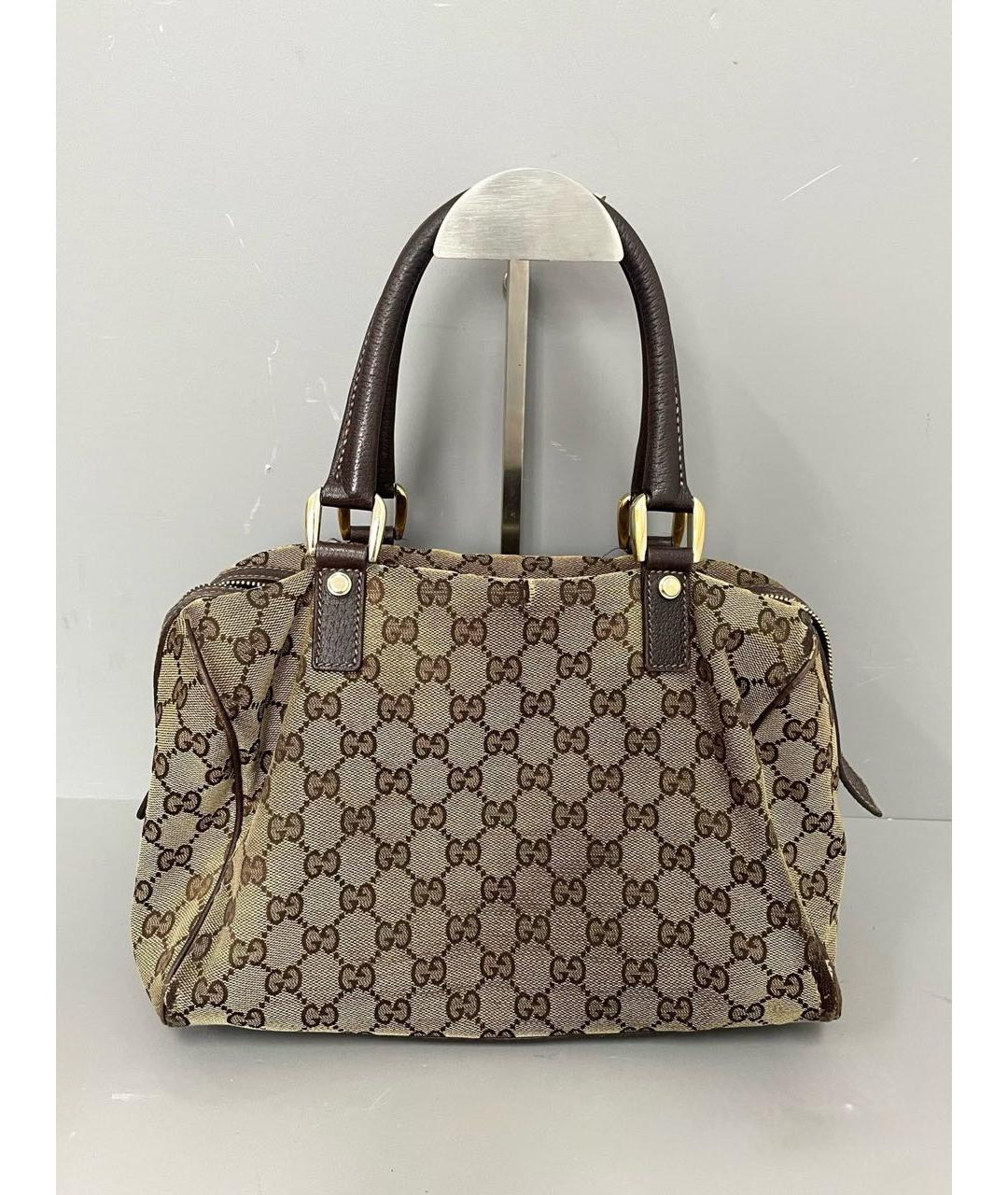 GUCCI Коричневая сумка с короткими ручками из канвы, фото 2