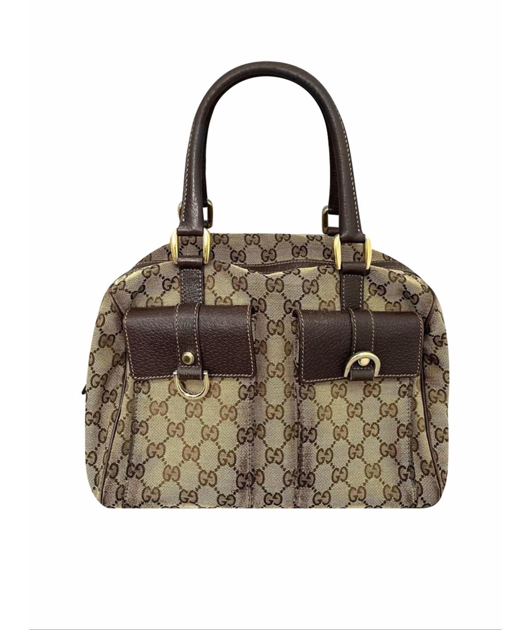 GUCCI Коричневая сумка с короткими ручками из канвы, фото 1