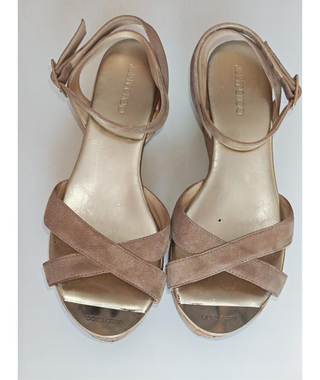 JIMMY CHOO Бежевые замшевые босоножки, фото 2