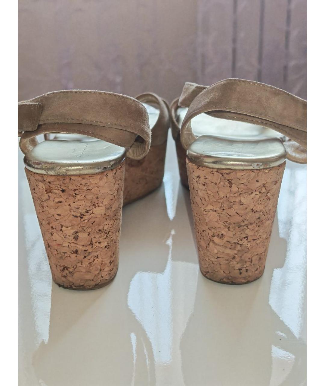 JIMMY CHOO Бежевые замшевые босоножки, фото 3