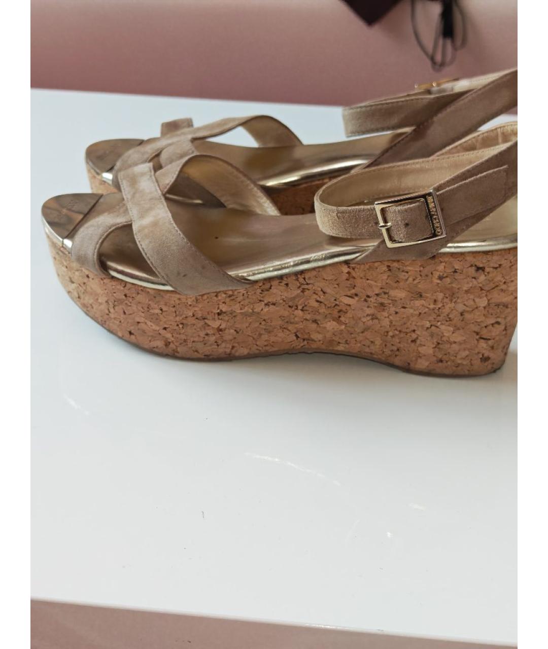 JIMMY CHOO Бежевые замшевые босоножки, фото 4