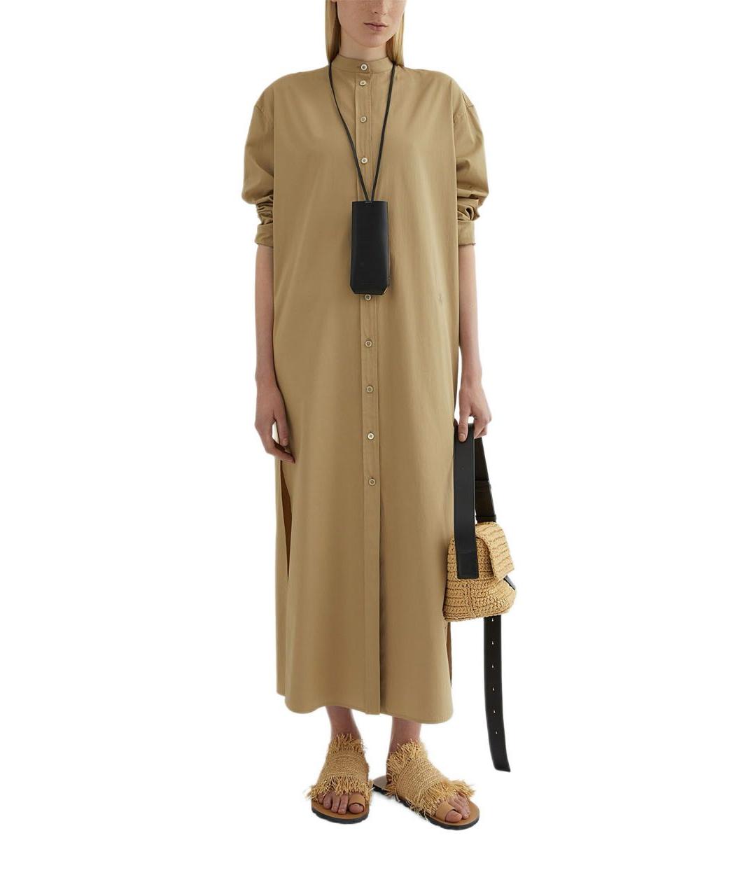JIL SANDER Бежевое хлопковое повседневное платье, фото 2