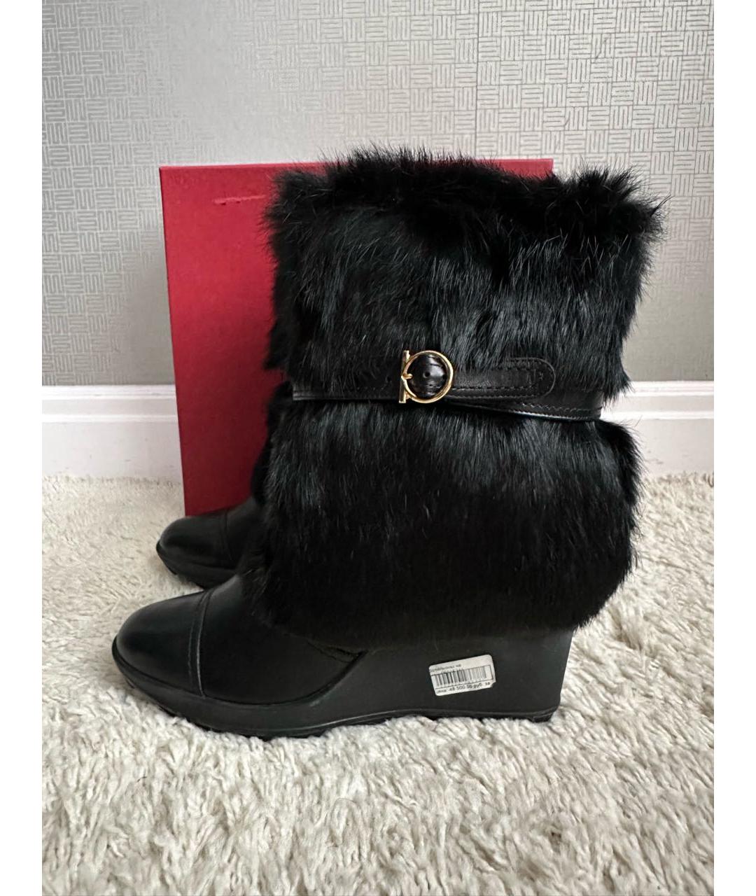 FERRAGAMO Черные кожаные полусапоги, фото 4