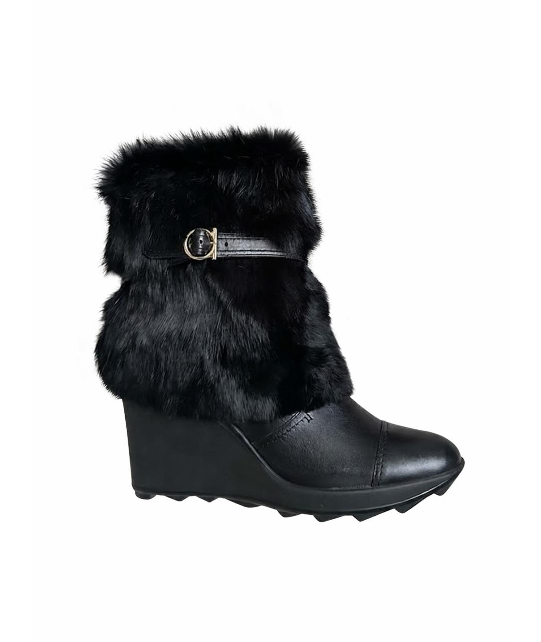 FERRAGAMO Черные кожаные полусапоги, фото 1
