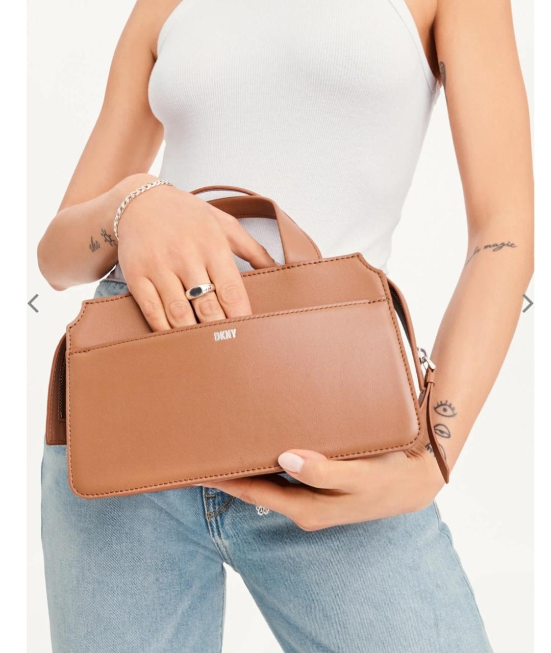 DKNY Коричневая кожаная сумка с короткими ручками, фото 7