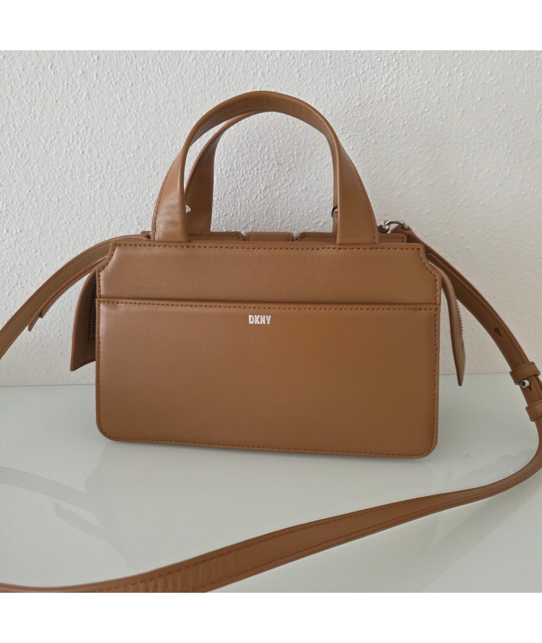 DKNY Коричневая кожаная сумка с короткими ручками, фото 3