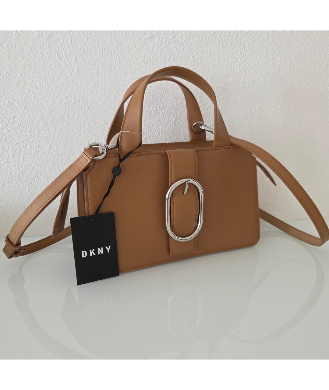 DKNY Коричневая кожаная сумка с короткими ручками, фото 9