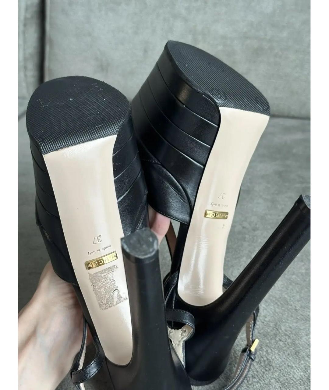 GUCCI Черные кожаные босоножки, фото 7