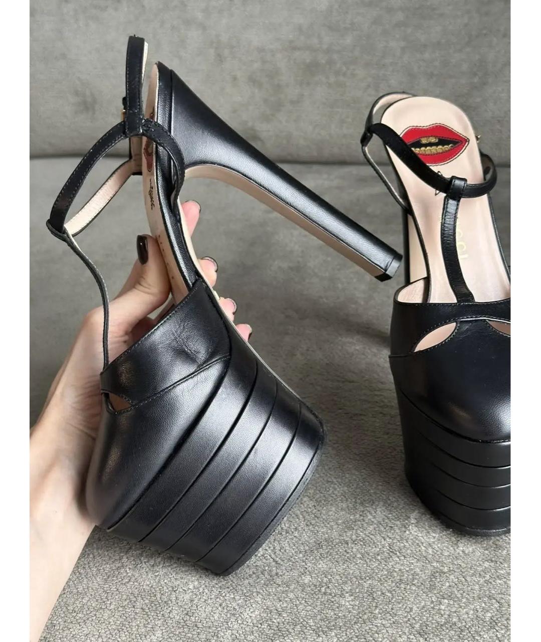 GUCCI Черные кожаные босоножки, фото 6