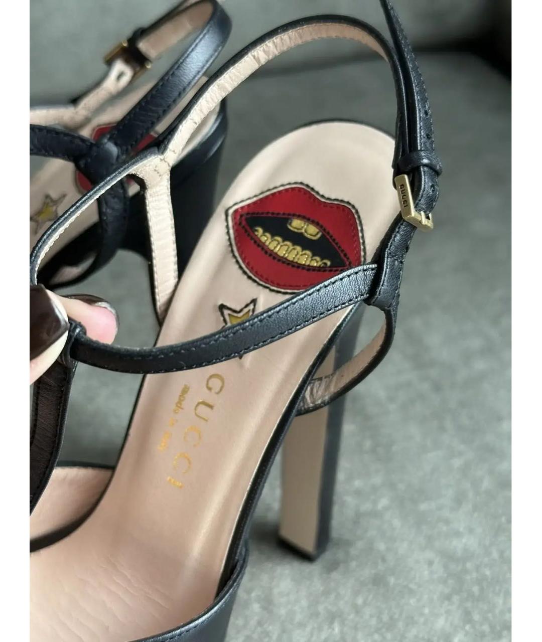 GUCCI Черные кожаные босоножки, фото 8