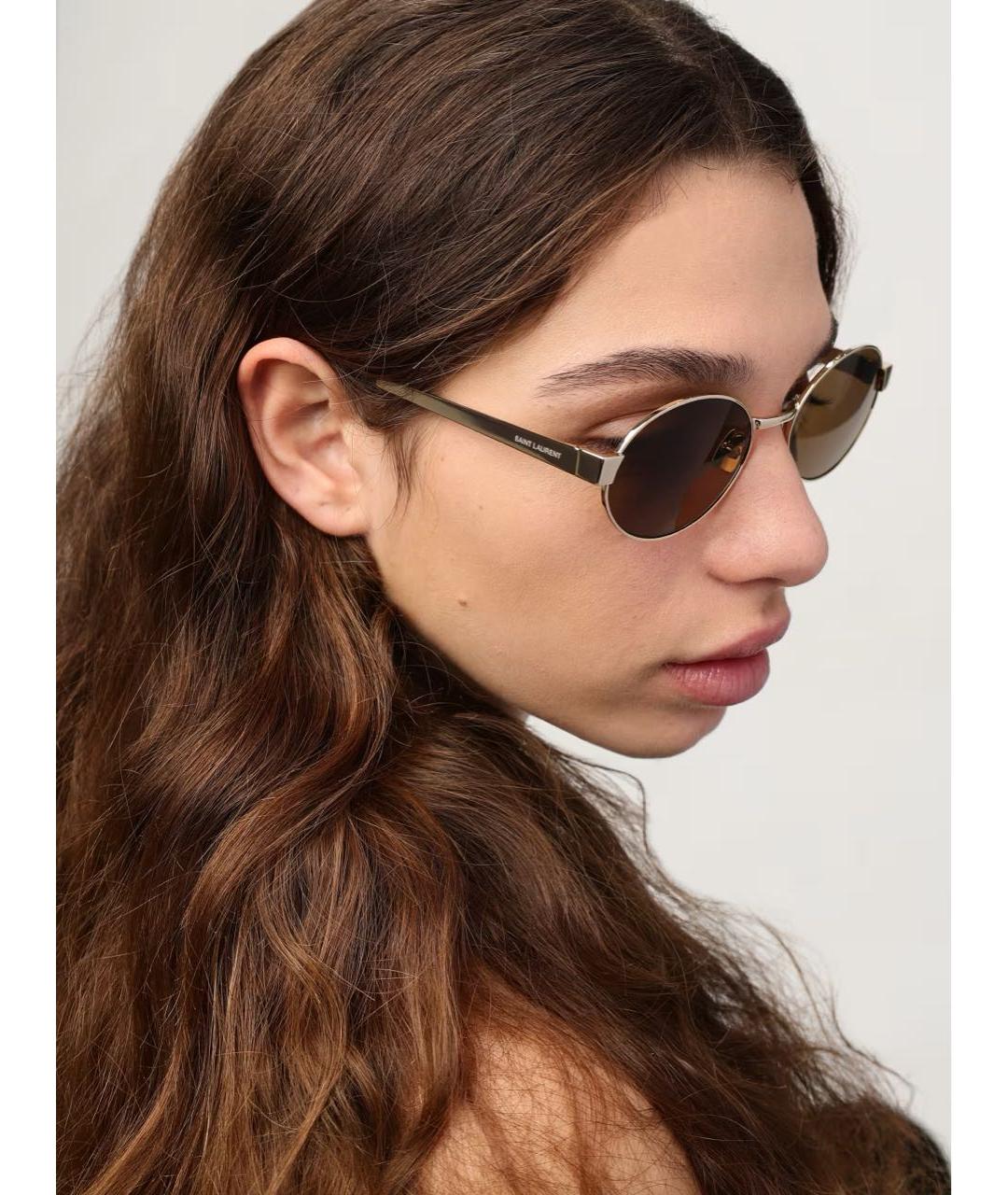 SAINT LAURENT Золотые металлические солнцезащитные очки, фото 6