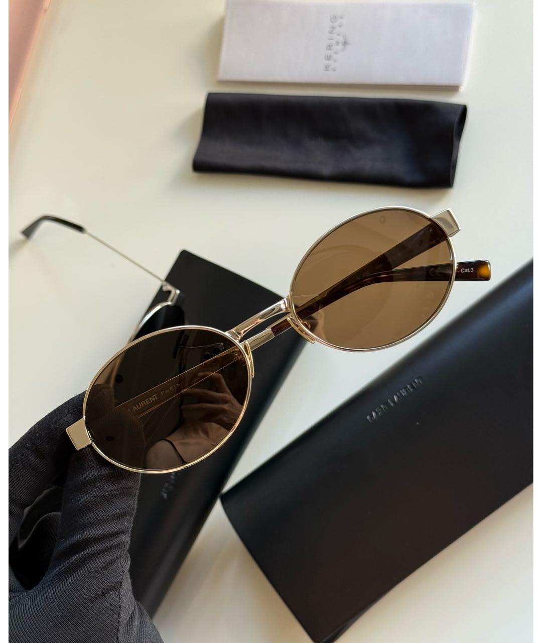 SAINT LAURENT Золотые металлические солнцезащитные очки, фото 2