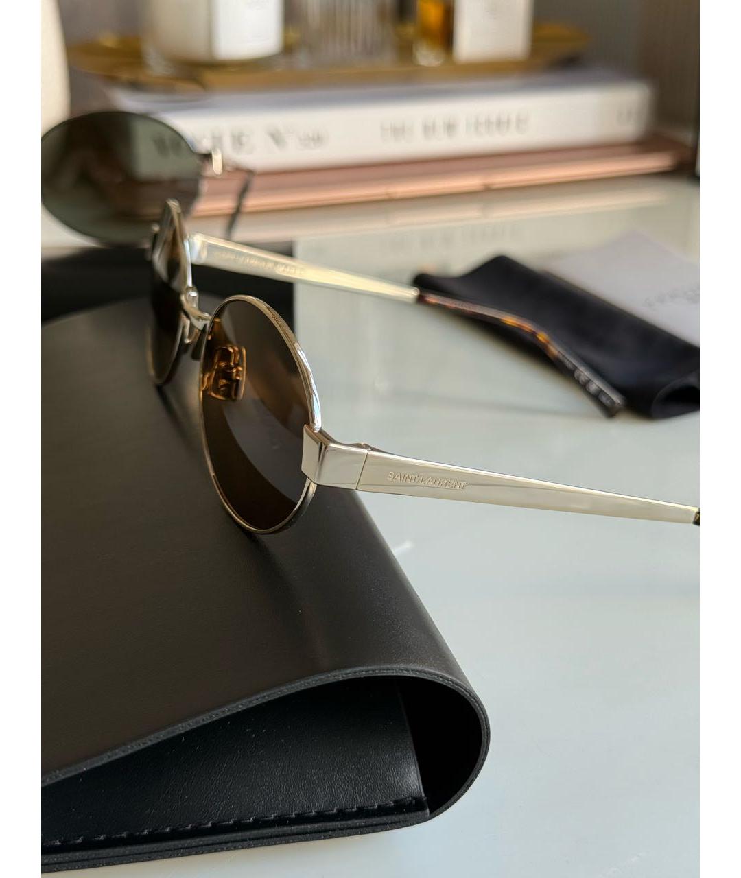 SAINT LAURENT Золотые металлические солнцезащитные очки, фото 3