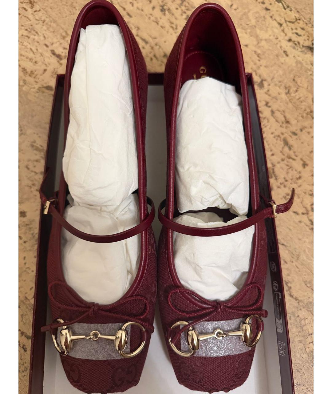 GUCCI Бордовые текстильные балетки, фото 3
