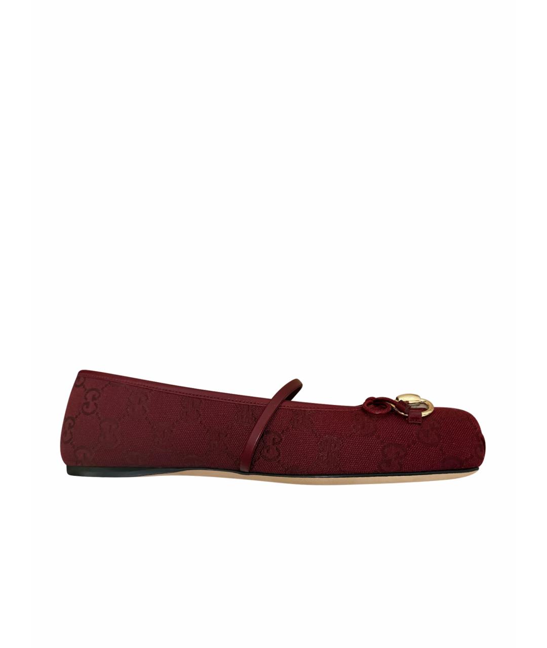 GUCCI Бордовые текстильные балетки, фото 1