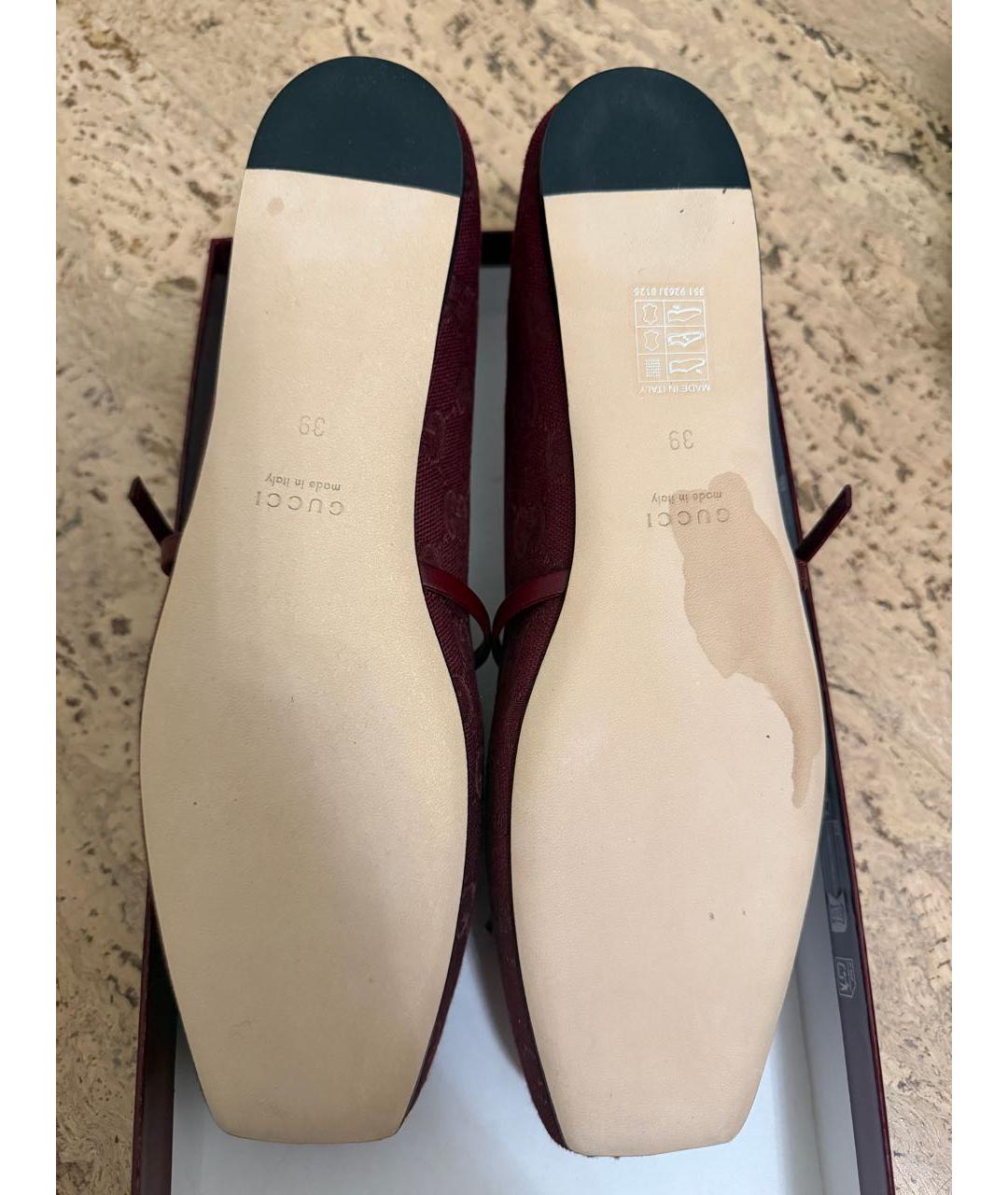 GUCCI Бордовые текстильные балетки, фото 5