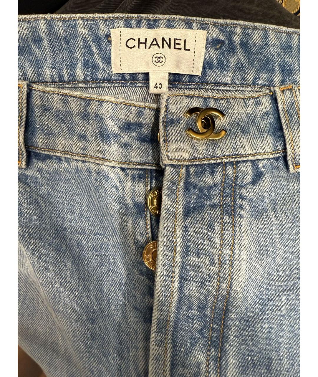 CHANEL Голубые хлопковые прямые джинсы, фото 4