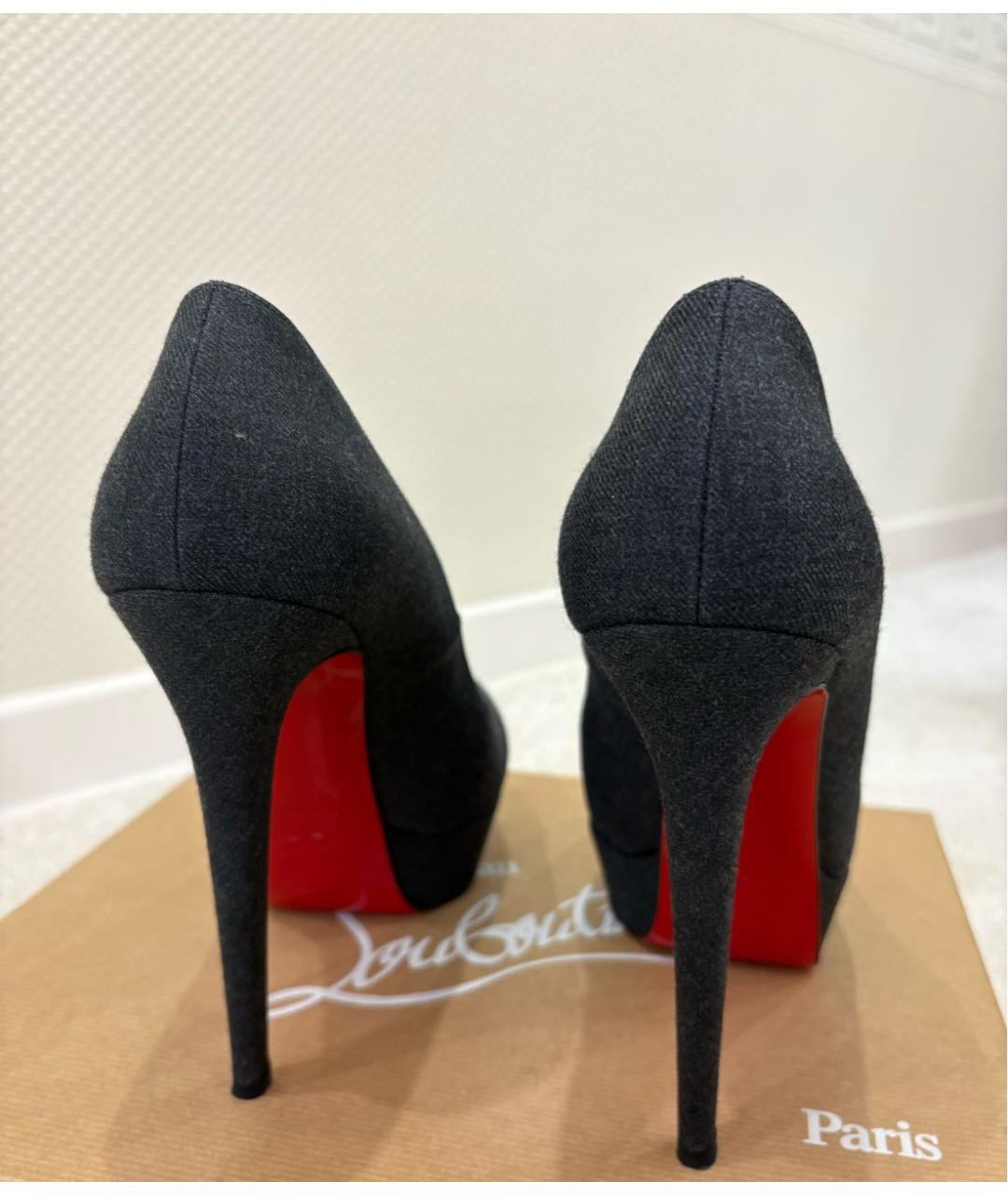 CHRISTIAN LOUBOUTIN Антрацитовые текстильные туфли, фото 3