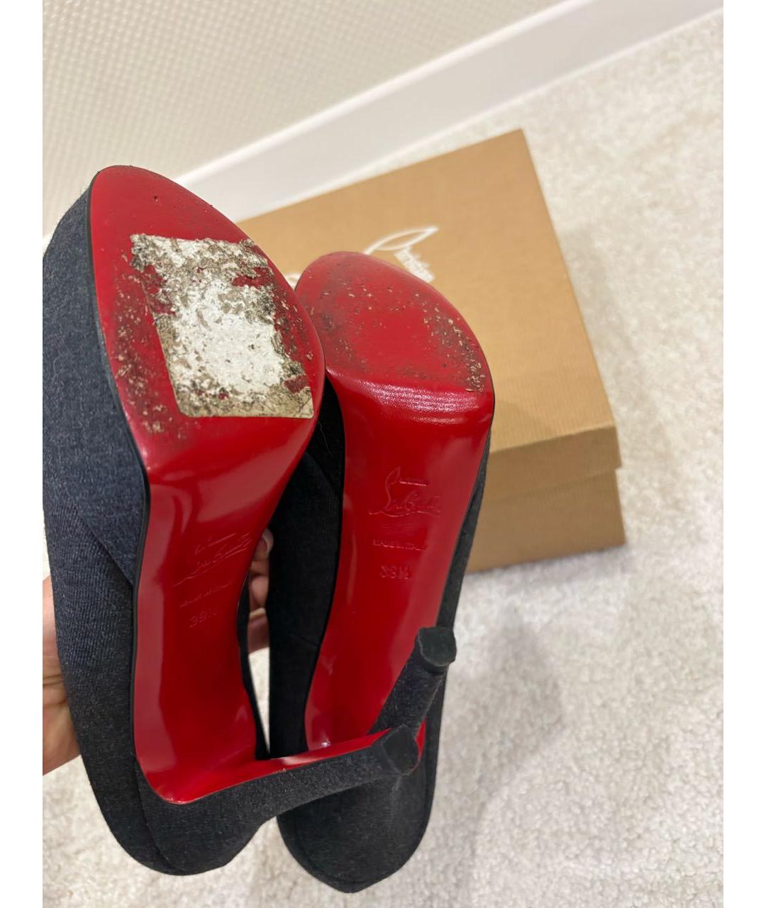CHRISTIAN LOUBOUTIN Антрацитовые текстильные туфли, фото 6