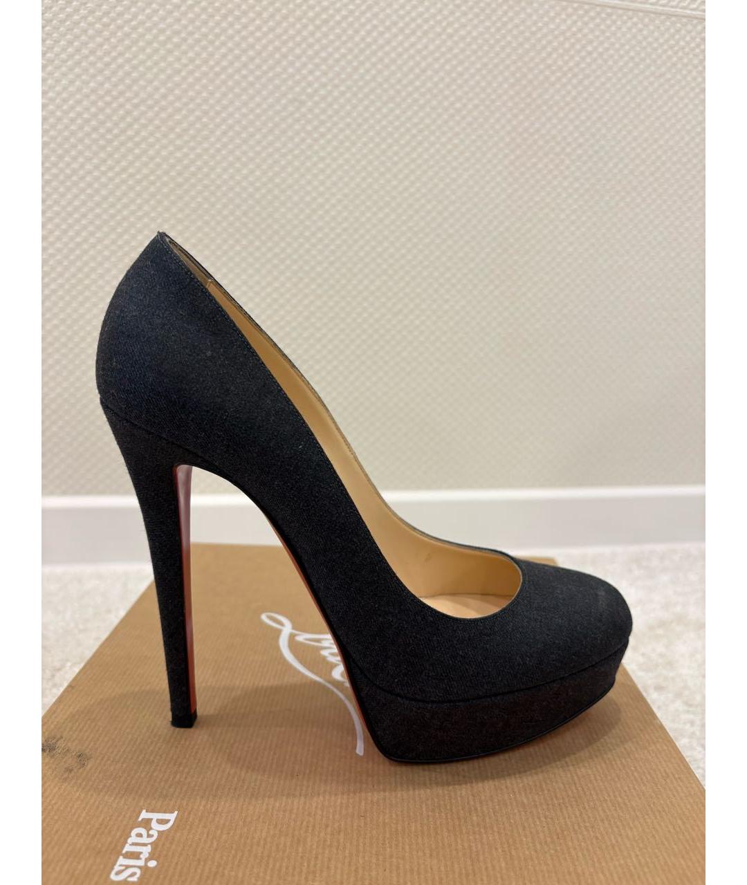 CHRISTIAN LOUBOUTIN Антрацитовые текстильные туфли, фото 7