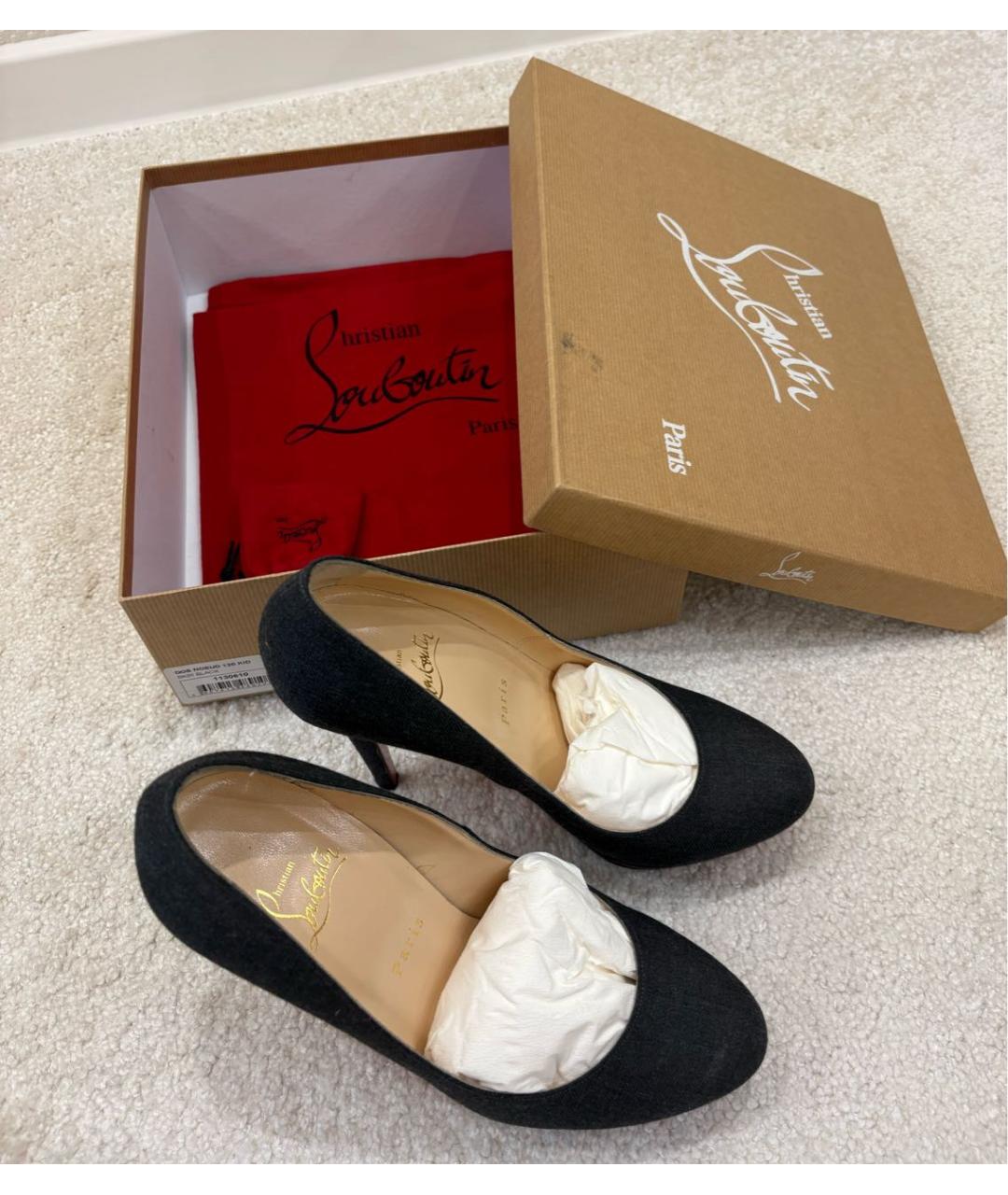 CHRISTIAN LOUBOUTIN Антрацитовые текстильные туфли, фото 5