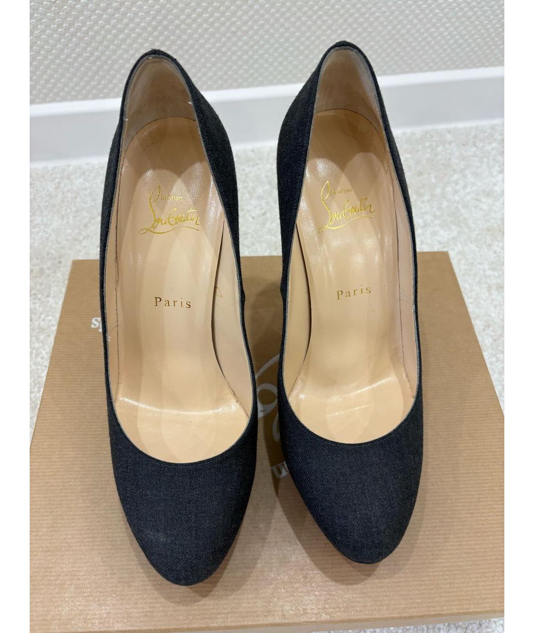 CHRISTIAN LOUBOUTIN Антрацитовые текстильные туфли, фото 4