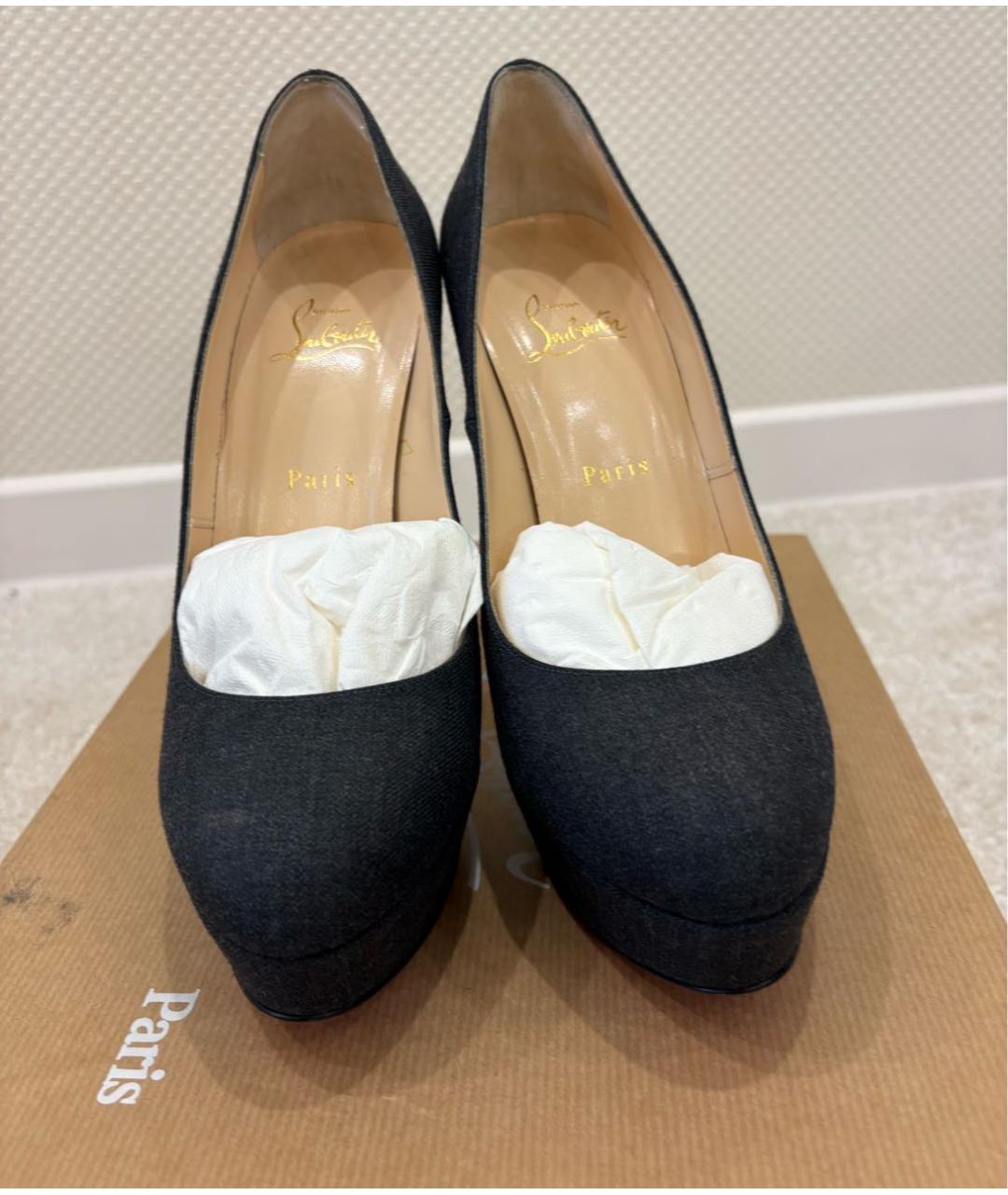 CHRISTIAN LOUBOUTIN Антрацитовые текстильные туфли, фото 2
