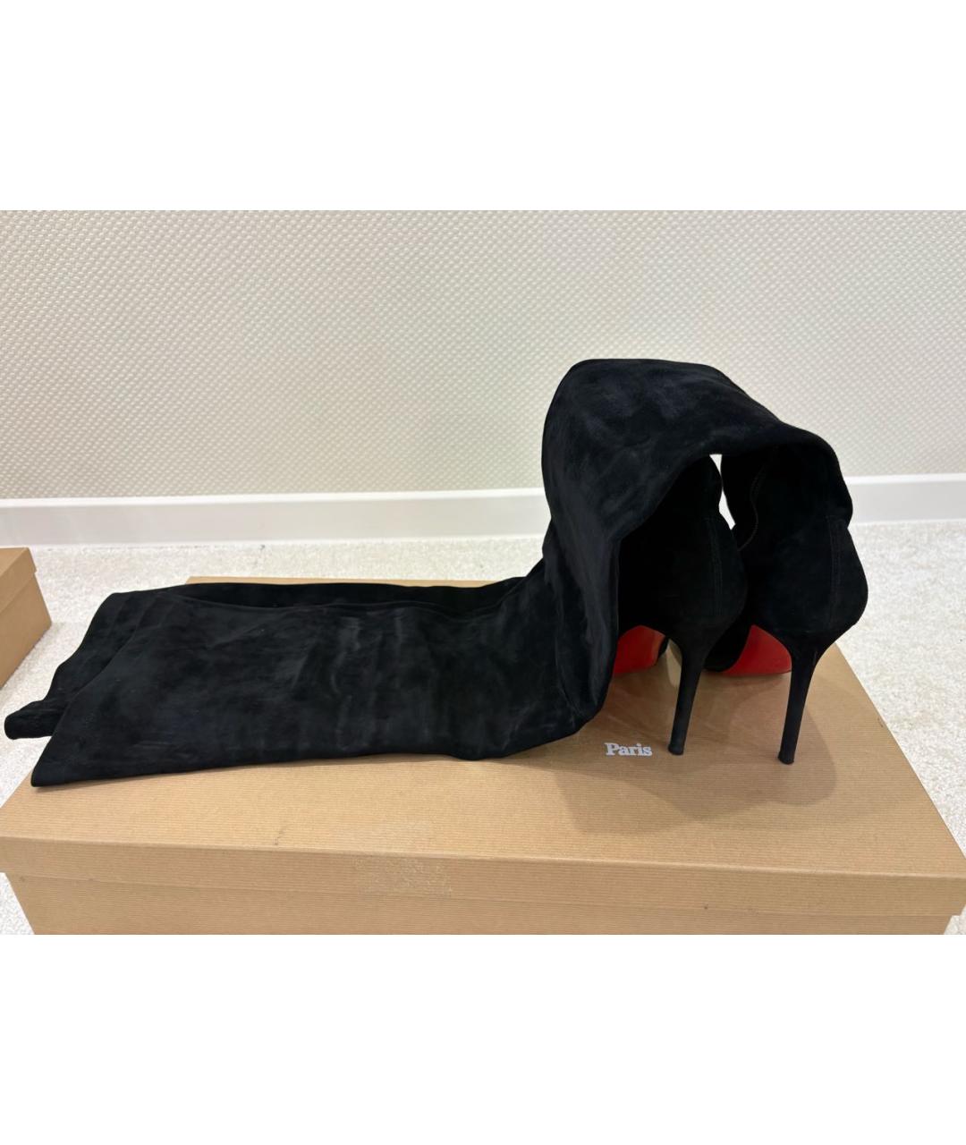 CHRISTIAN LOUBOUTIN Черные замшевые ботфорты, фото 3