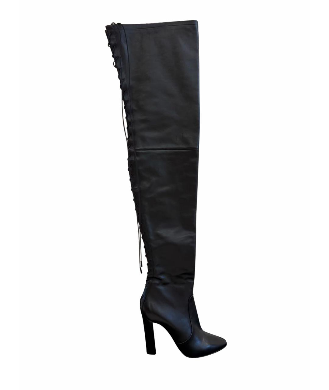 SAINT LAURENT Черные кожаные ботфорты, фото 1