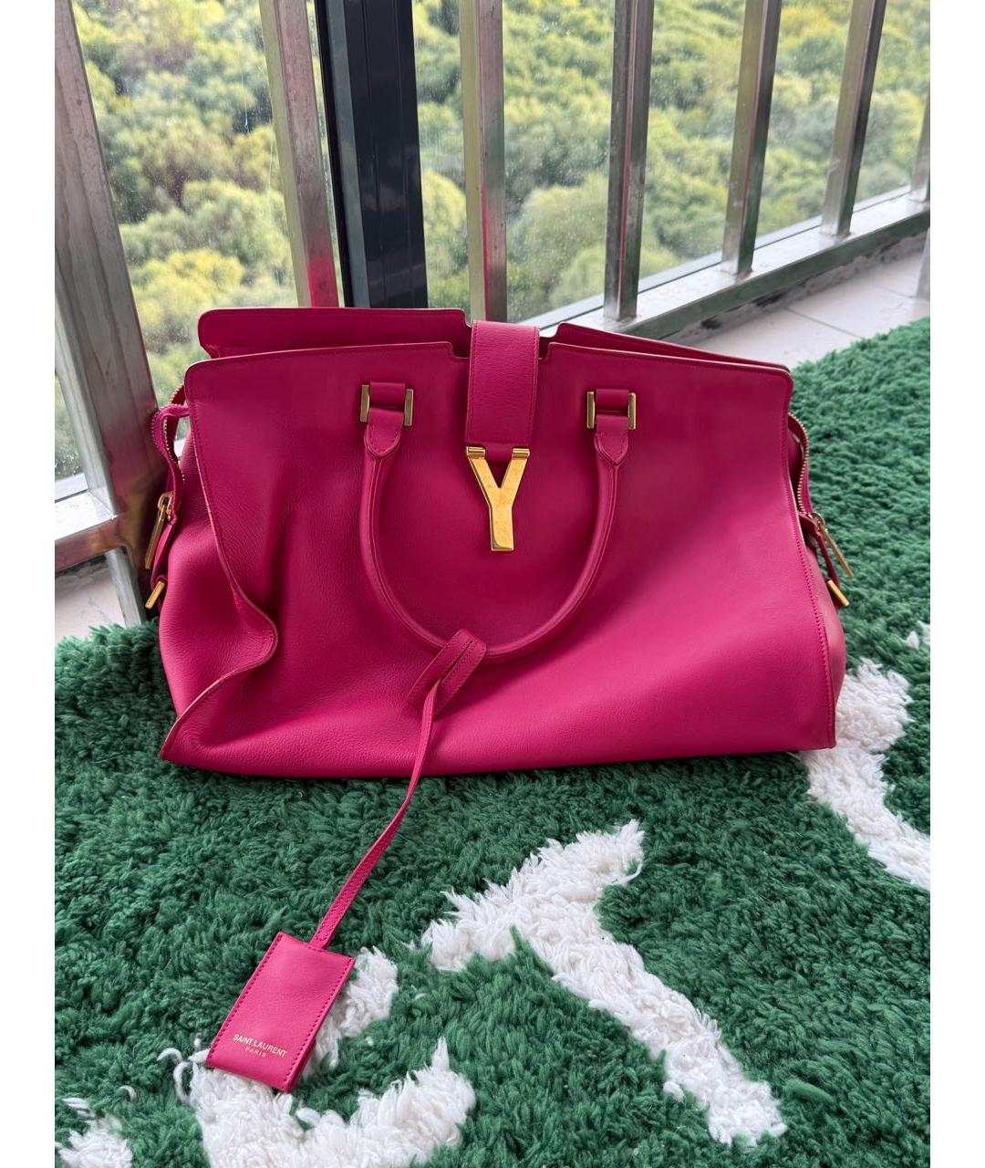 SAINT LAURENT Фуксия кожаная сумка с короткими ручками, фото 7