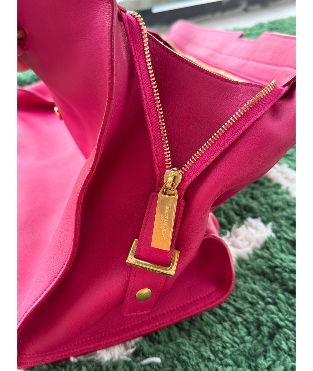 SAINT LAURENT Фуксия кожаная сумка с короткими ручками, фото 4