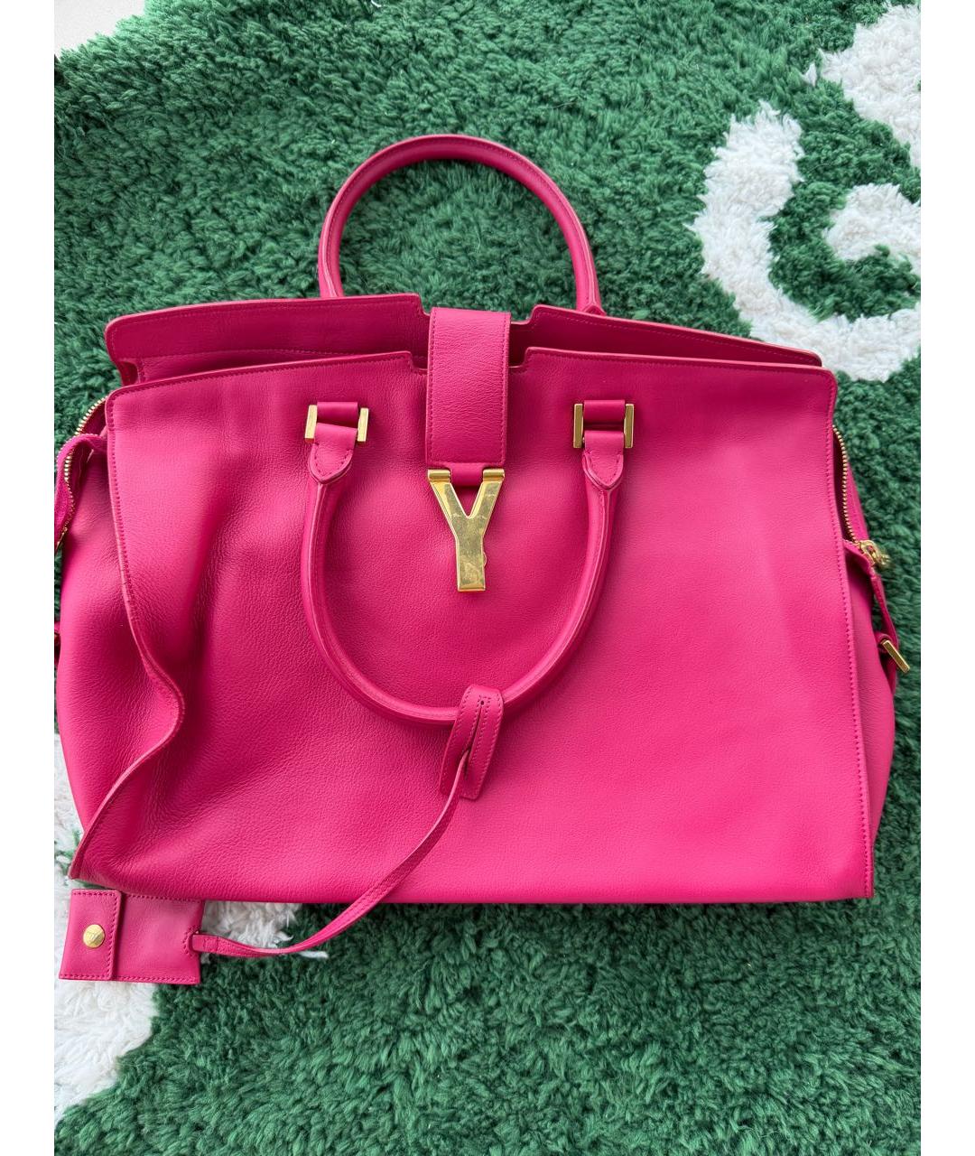 SAINT LAURENT Фуксия кожаная сумка с короткими ручками, фото 5