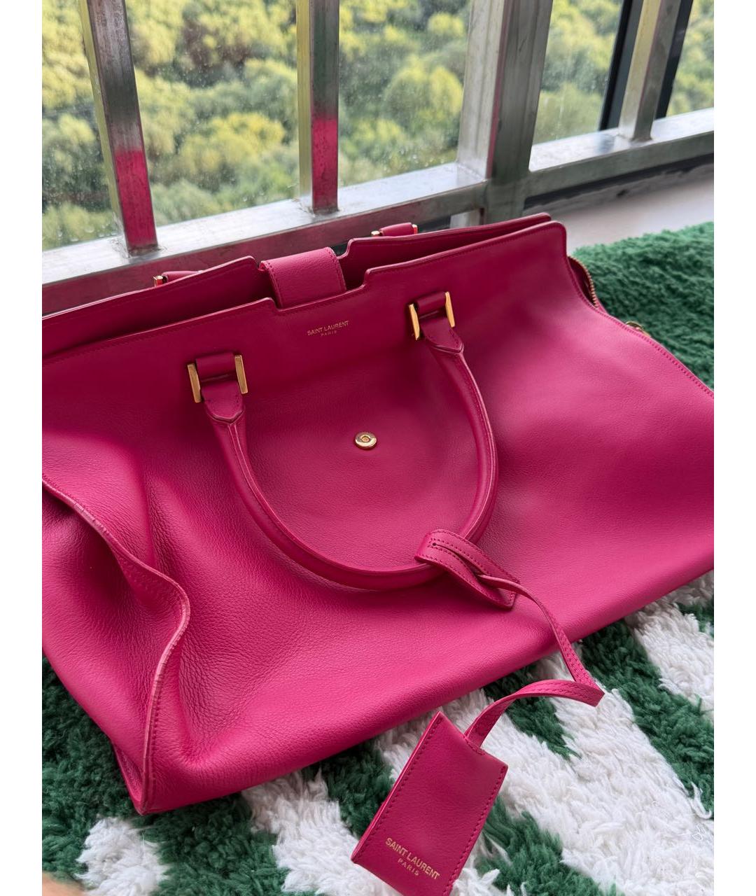 SAINT LAURENT Фуксия кожаная сумка с короткими ручками, фото 2