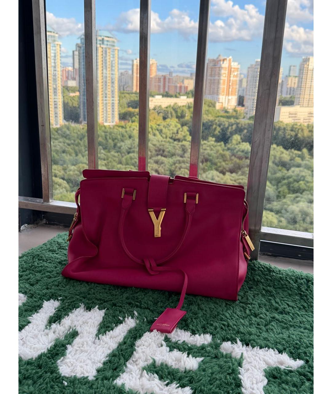 SAINT LAURENT Фуксия кожаная сумка с короткими ручками, фото 6