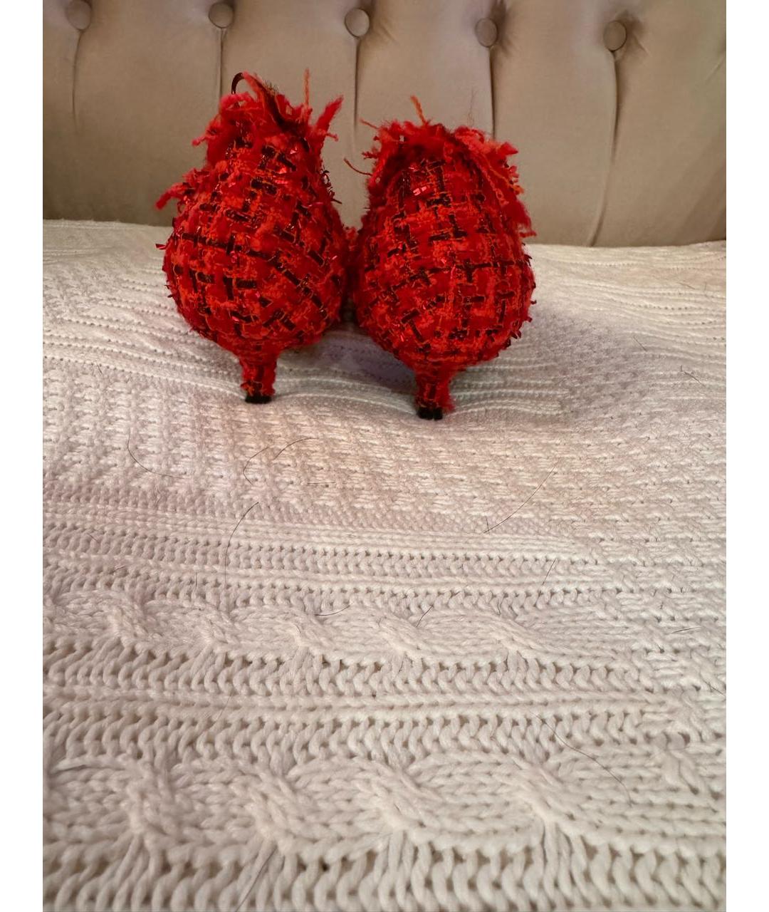BALENCIAGA Красные текстильные лодочки на низком каблуке, фото 4