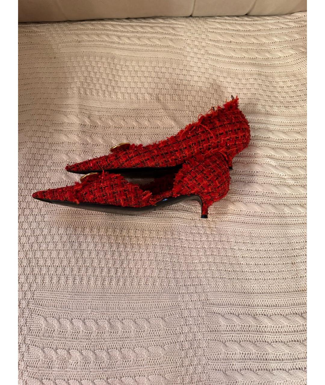 BALENCIAGA Красные текстильные лодочки на низком каблуке, фото 7