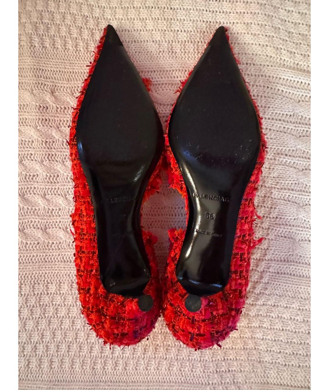 BALENCIAGA Красные текстильные лодочки на низком каблуке, фото 3